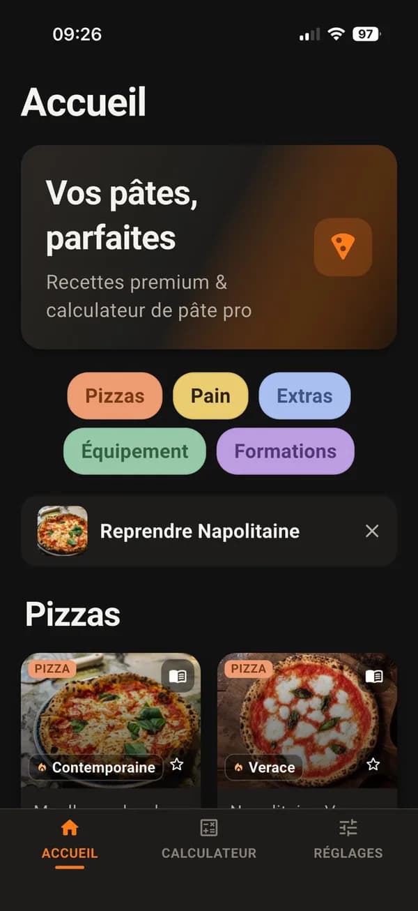 Aperçu de l’application Pizza Square Calculator
